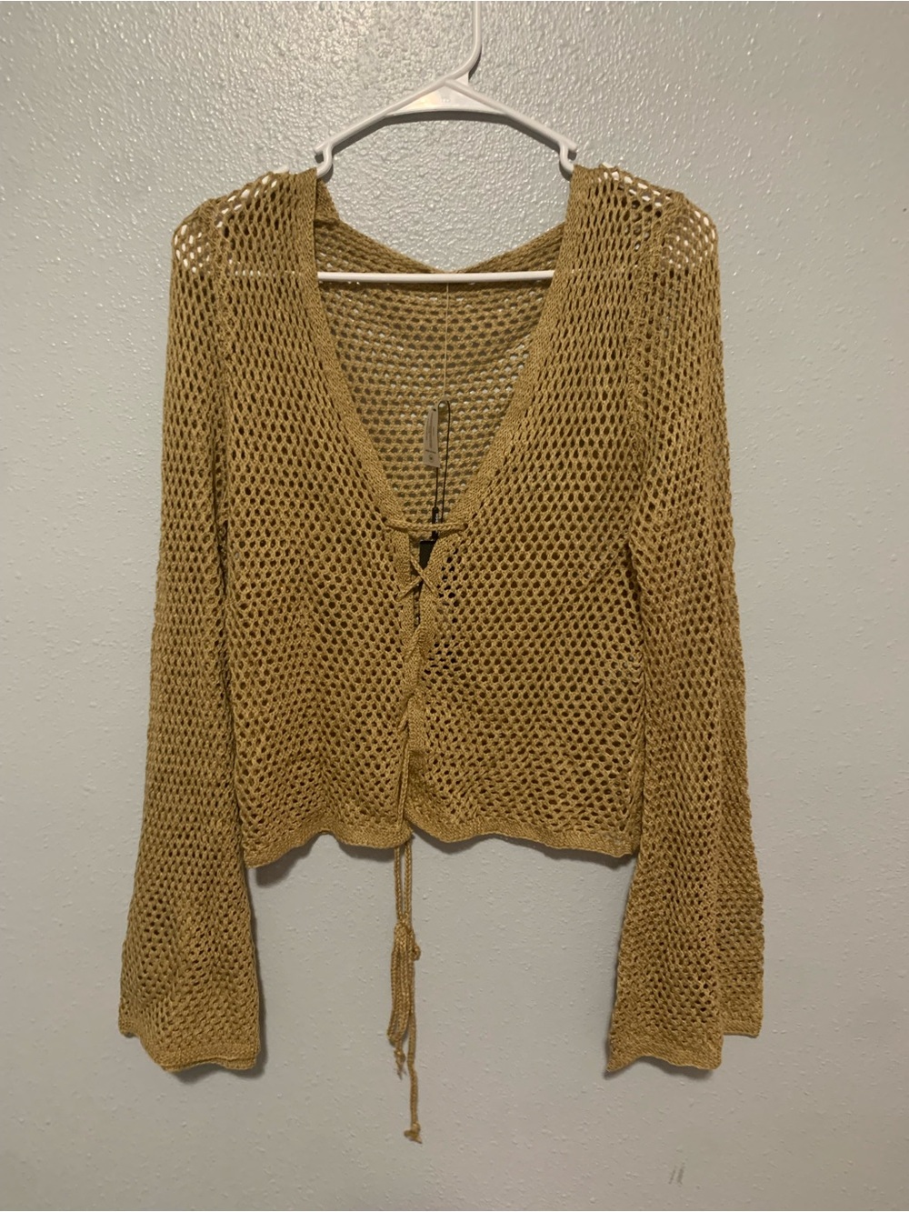 Fashion Nova Open-Knit V-Neck Tie-Front Tunic - Mustard